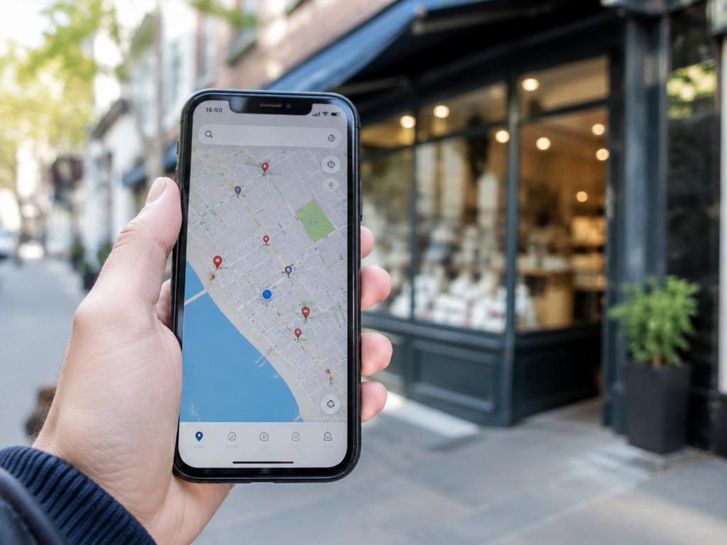 Celular mostrando mapa com empresas próximas